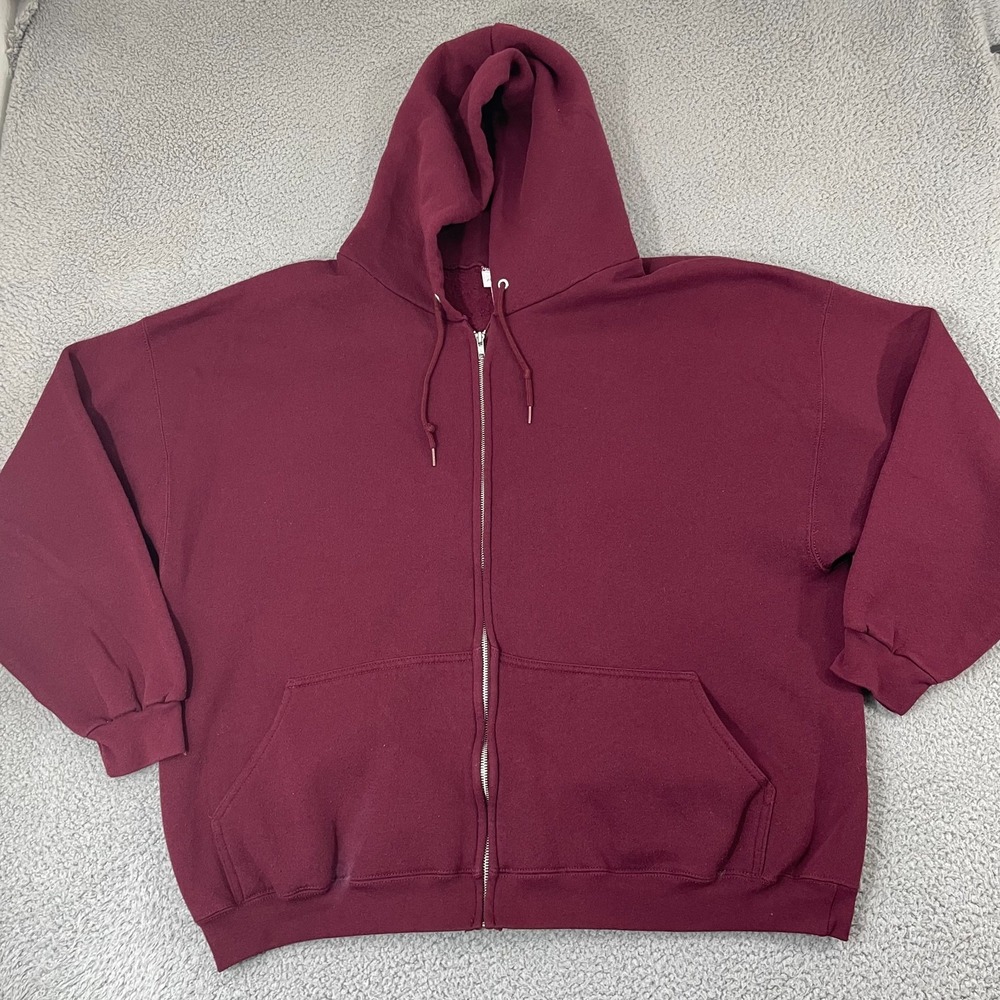 Vintage 90s Pro Spirit Blank Hoodie Men 3XL Burgundy Lounge Basic Full Zip